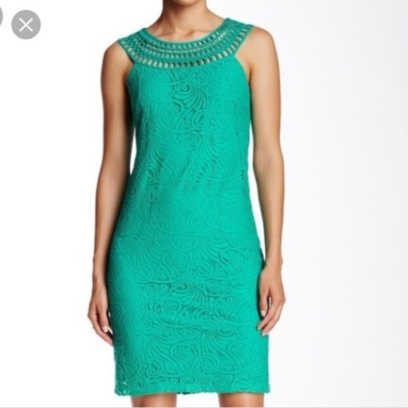 Eliza J Size 2 Teal Lace Overlay Shift Dress - Picture 3 of 9